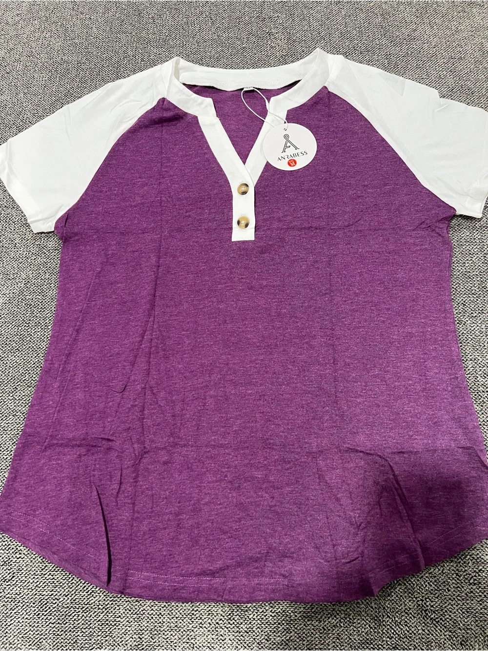 Women's Purple & White Henley Raglan Top